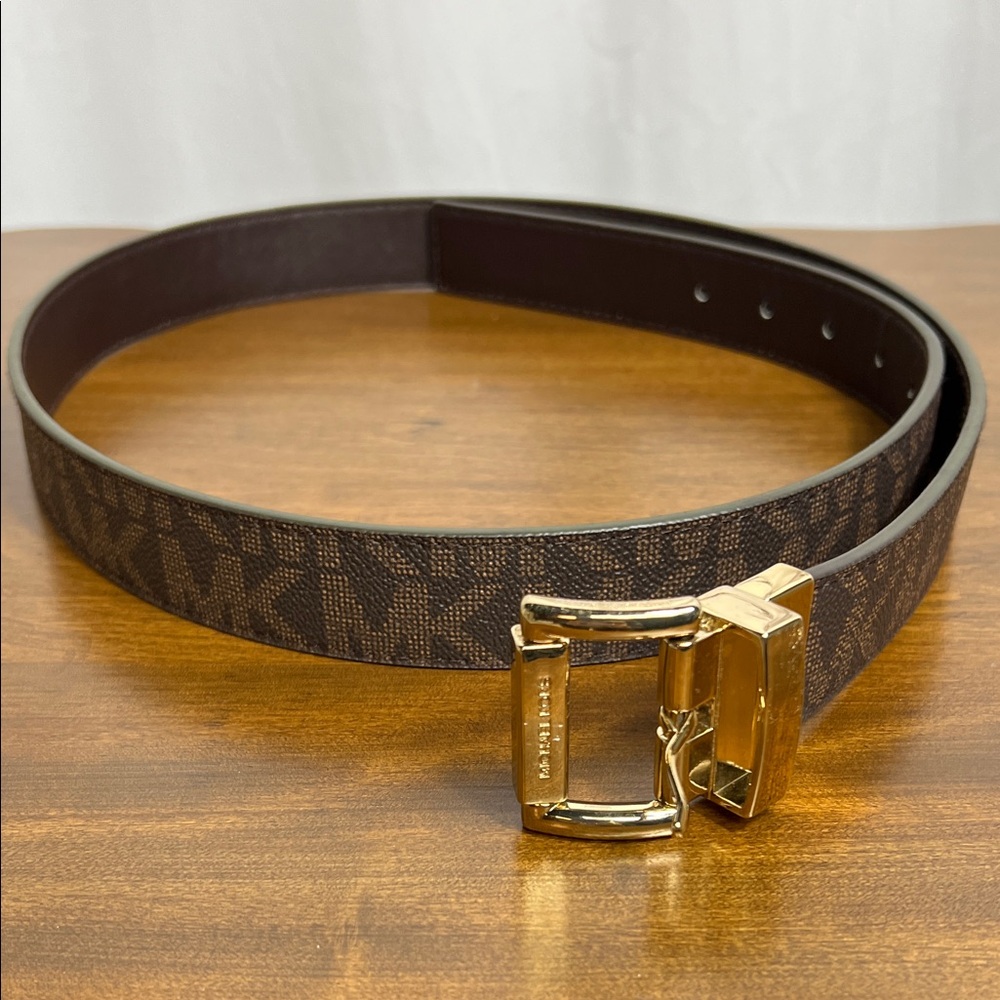 Men's Brown Patterned Belt with Gold Buckle